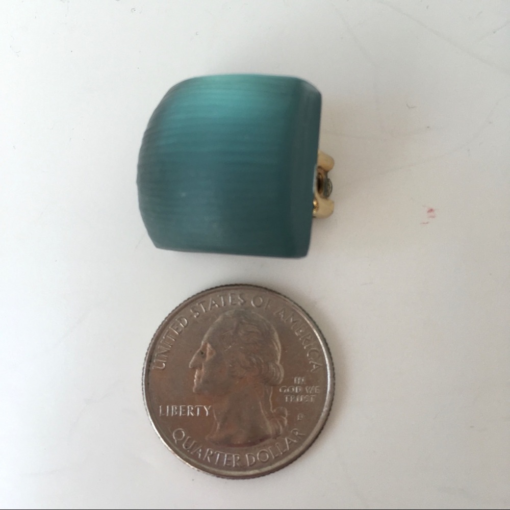 Alexis Bittar Turquoise Aqua Blue-Green Opalescent Frosted Lucite Clip Earrings - Picture 3 of 11